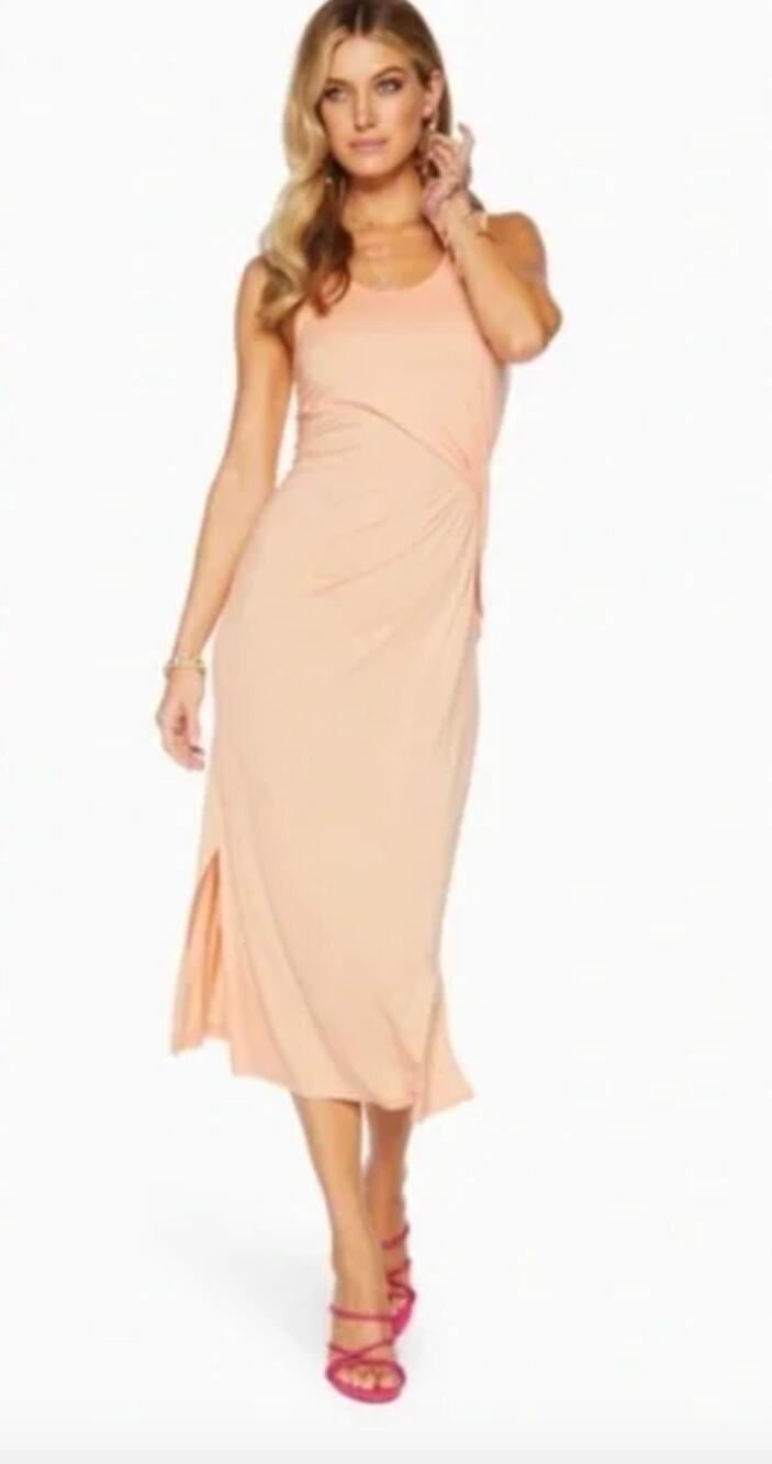 Ramy Brook Ashley Midi Dress Womens XS Pink Asymmetrical Stretch Minimal Resort